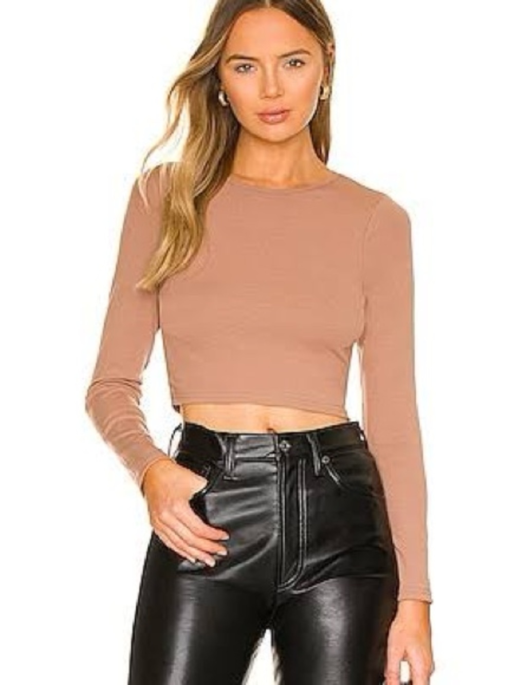 superdown Long Sleeve Cropped Top in Taupe